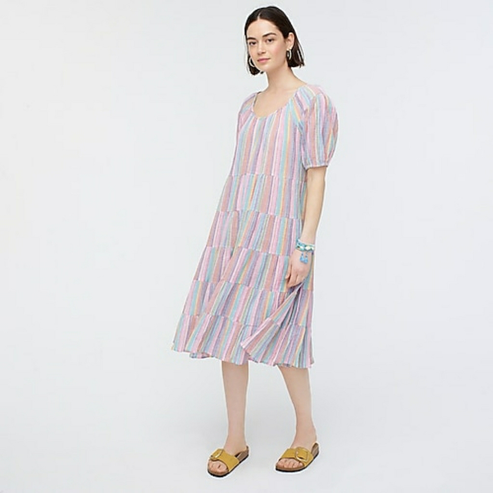 Puff sleeve dress in pastel stripe